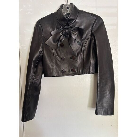 JILL STUART Collection Runway Lambskin Leather Bolero Cropped Bow Jacket Size 0 - Picture 3 of 6